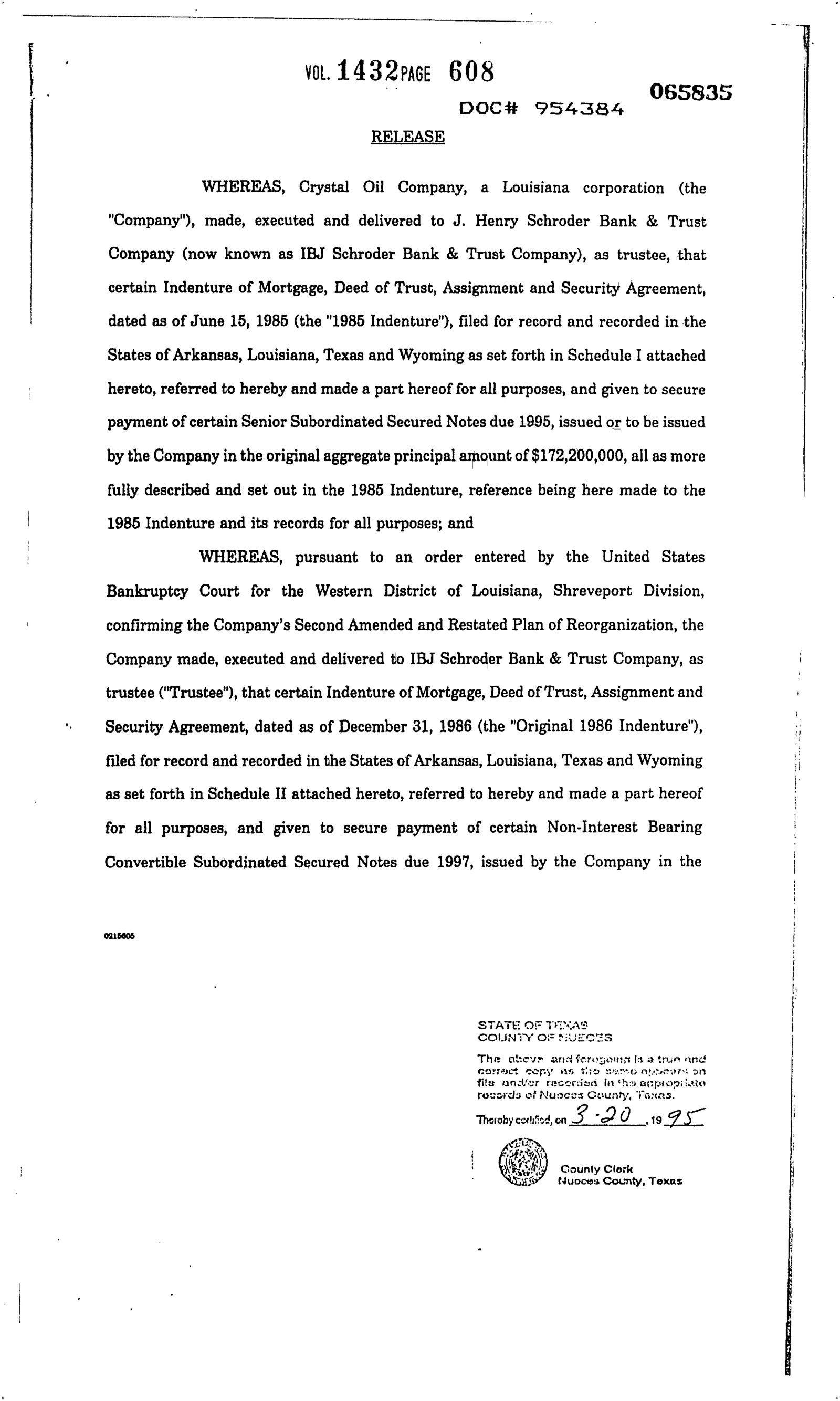Crystal Oil Co  Dba - Recorded Release (Vol. 1432, Page 608)